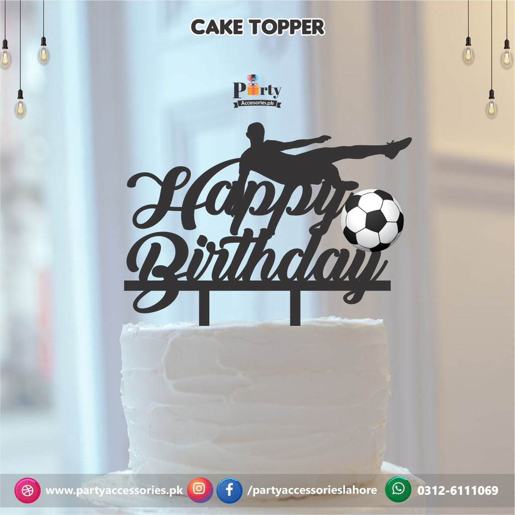 Football Soccer theme cake topper customized on wood