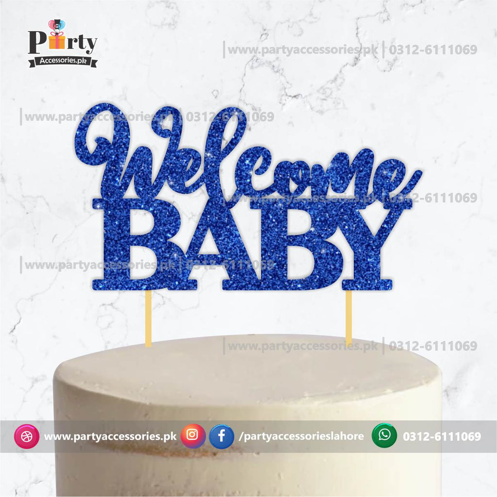 Welcome baby cake topper in blue