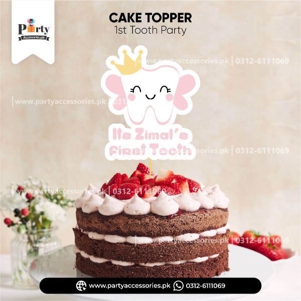 its a first tooth party cake topper for decoration