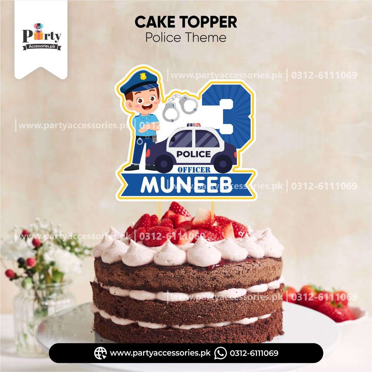 police theme customized card cake topper 