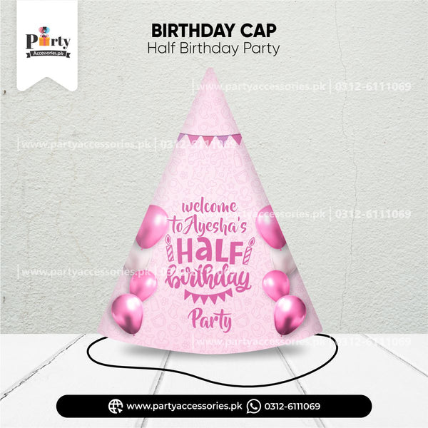 pink half birthday party cone caps