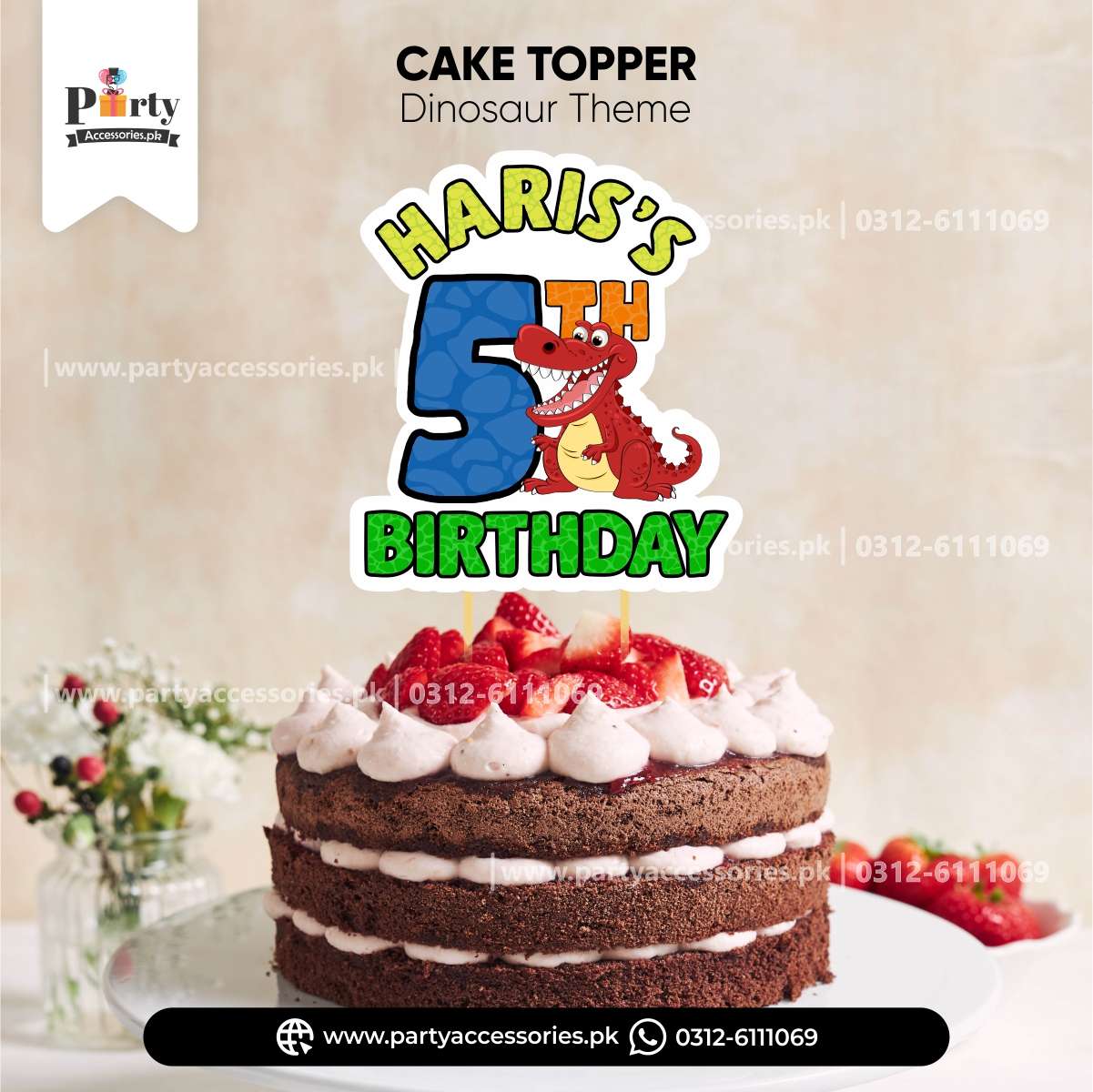 dinosaur theme customized card cake topper