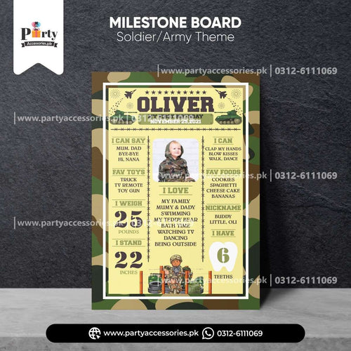 army soldiers theme customized milestone baby factboard