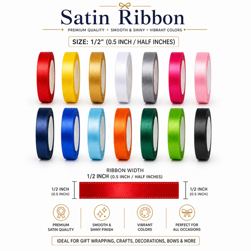 1/2" (0.5inch) Satin Ribbon Roll for Gift Wrapping, Crafts & Party Decoration