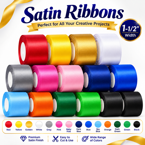 1-1/2" (1.5 Inch) Satin Ribbon Roll for Birthday, Baby Shower & Gift Decoration