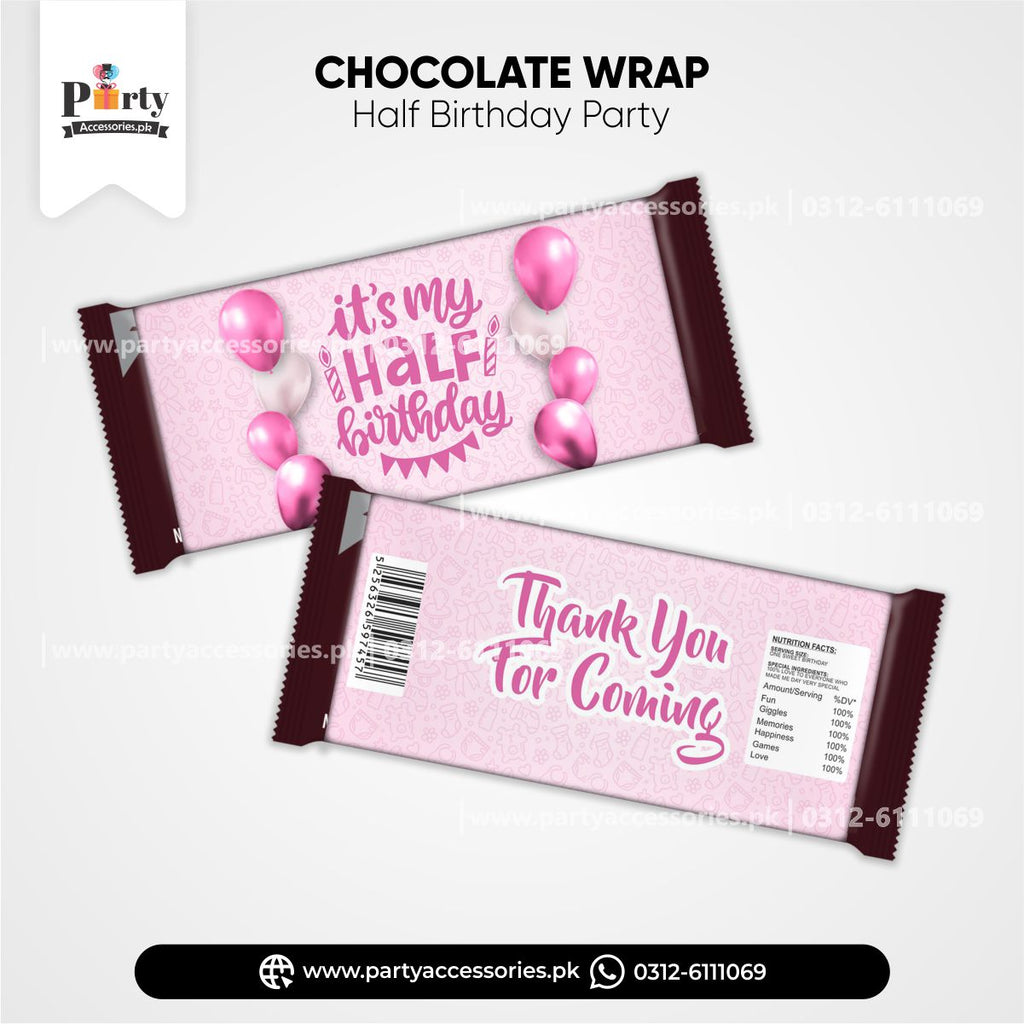 half birthday theme customized chocolate wraps in pink 
