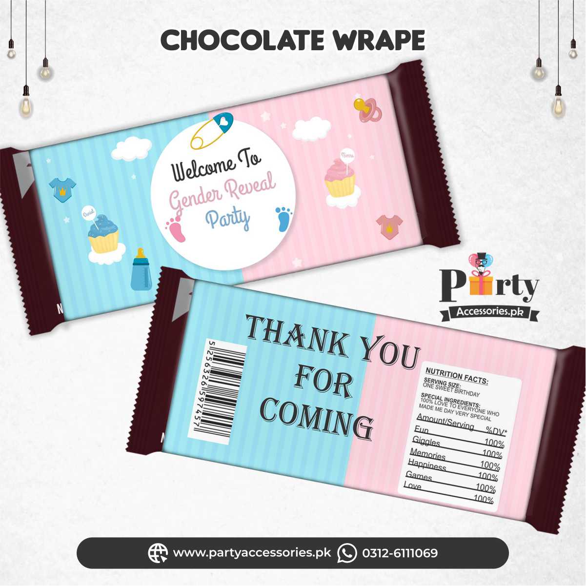 Customized chocolate wraps for Gender Reveal Party