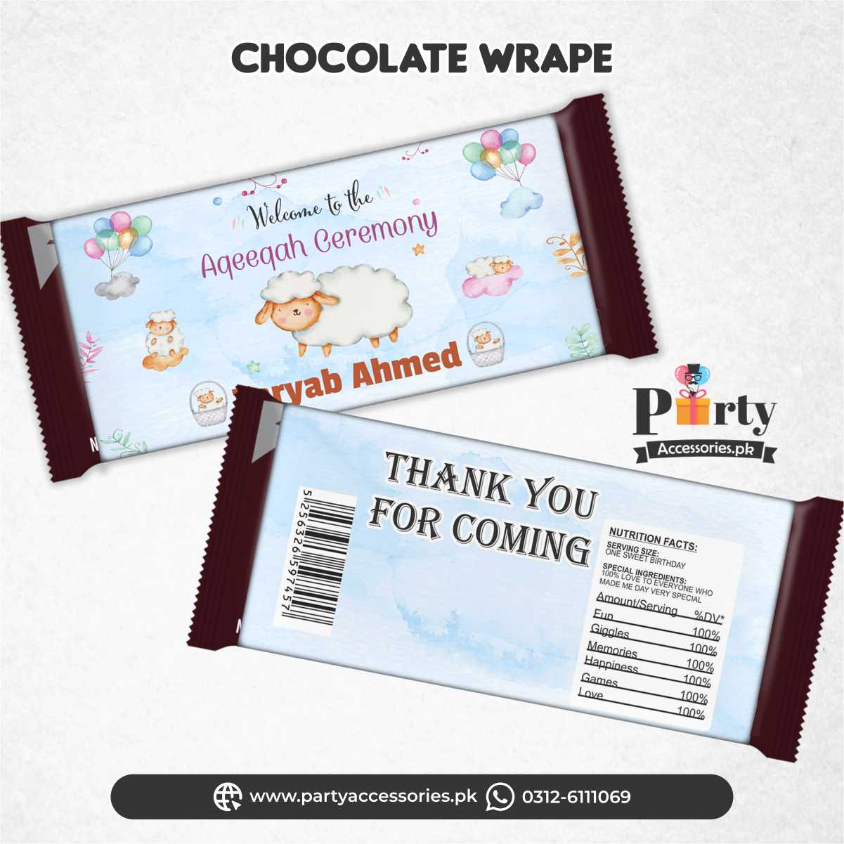 Aqeeqah Customized | chocolate wraps (6 pcs) for BOY Aqiqah