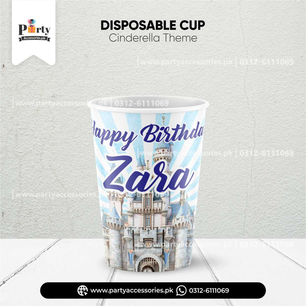 Cinderella Theme Disposable Cups with Custom Labels for Birthday Drinkware 