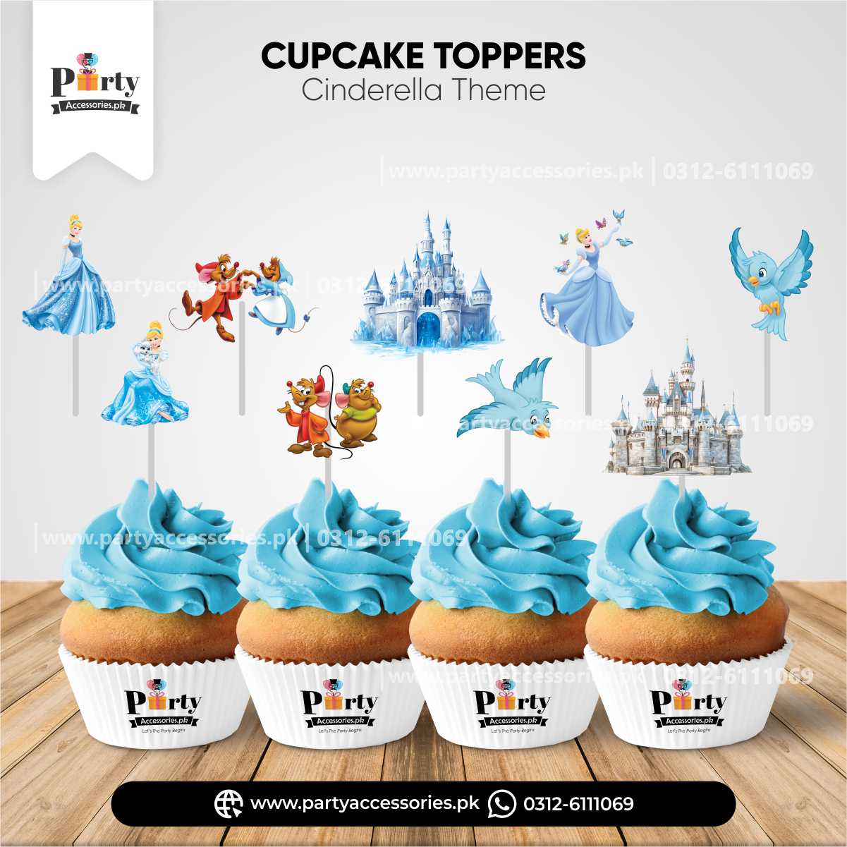 Cinderella Theme Cupcake Toppers for Birthday Party Decorations