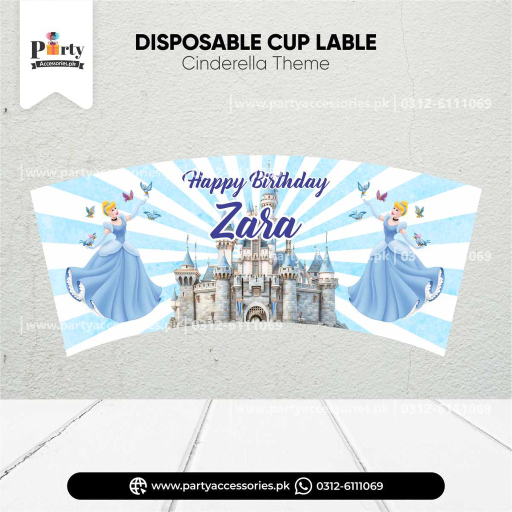 Cinderella Theme Cups Custom Labels for Birthday Decoration