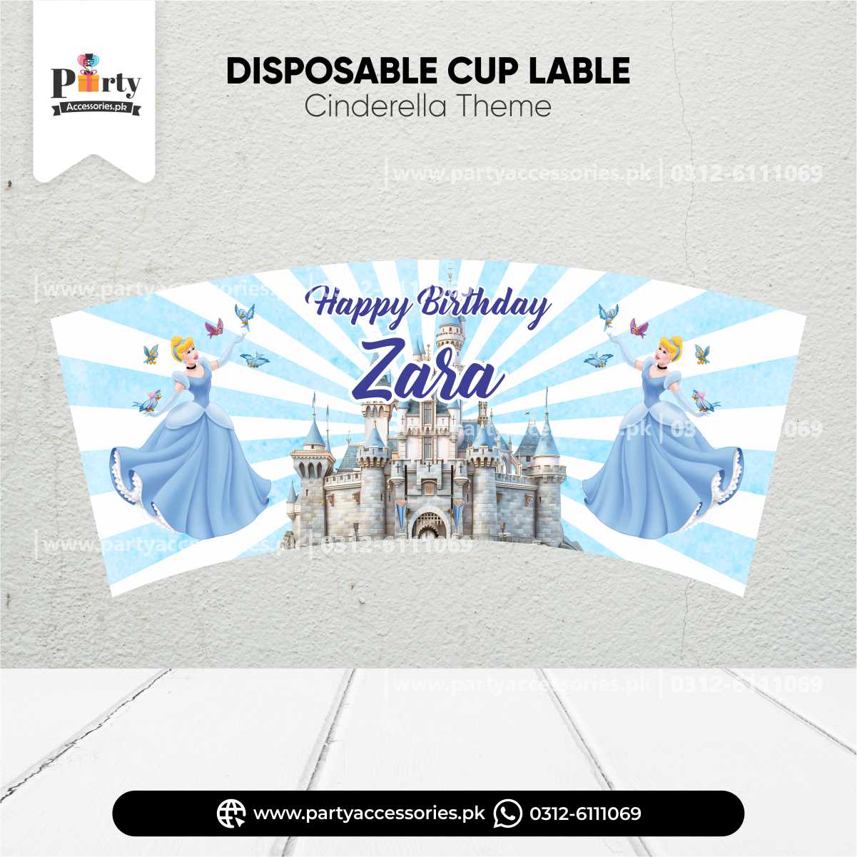 Cinderella Theme Cups Custom Labels for Birthday Decoration