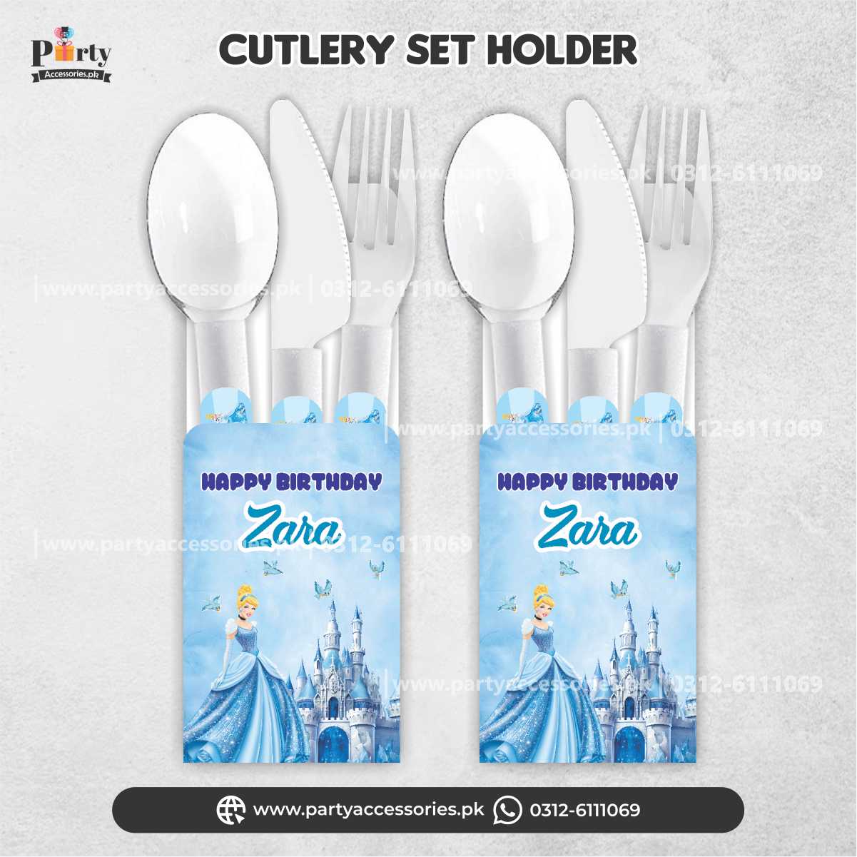 Cinderella Theme Customized Cutlery Set with holder for Birthday Decoration