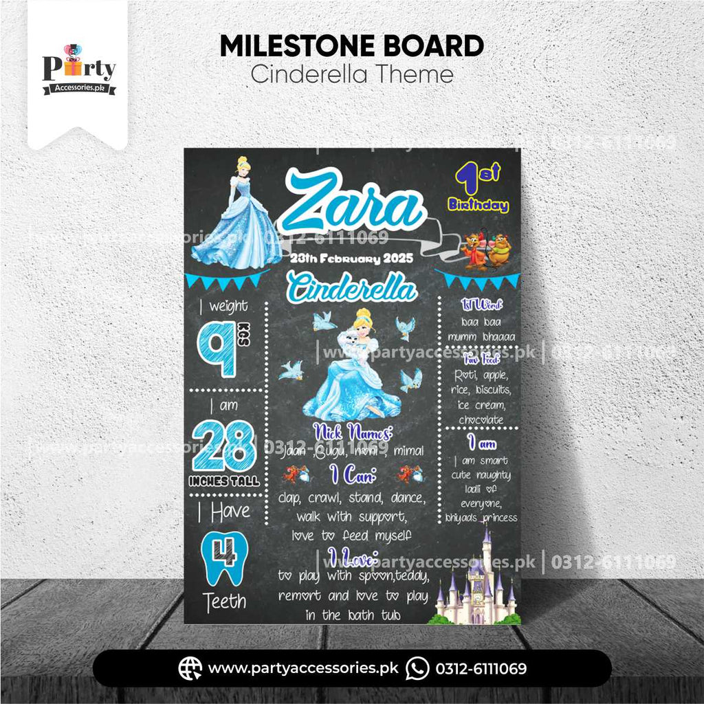 Cinderella Theme Customized Birthday Fact Board / Milestone Board for Wall Decoration