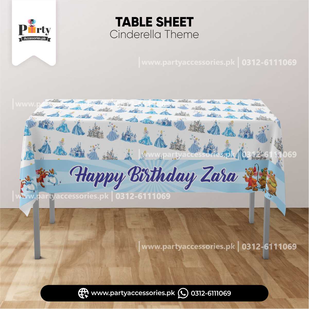 Cinderella Theme Customized Table Top Sheet for Birthday Party Table Decoration