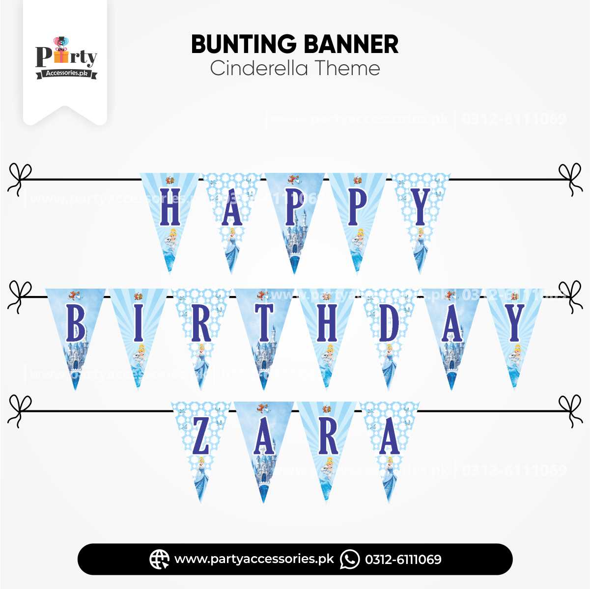 Cinderella Theme Customized V-Shaped Bunting Banner for Birthday Party Wall Decoration