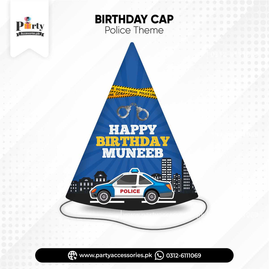 police theme birthday customized cone caps 