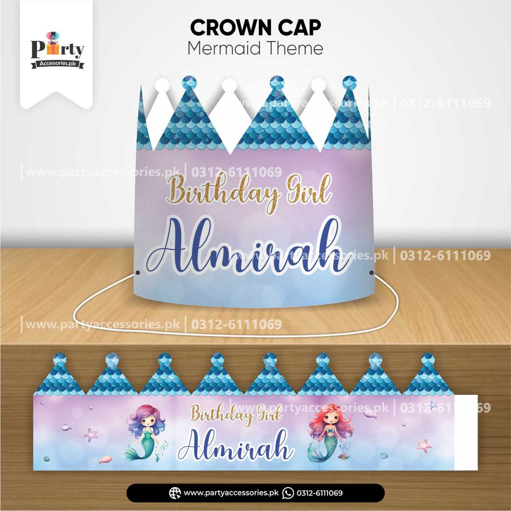 Mermaid Theme Customized Crown Cap for Birthday Party Celebration