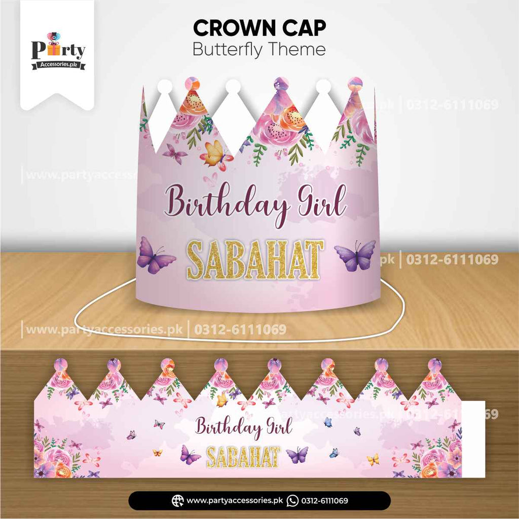 Customized Butterfly Theme Birthday Crown Cap