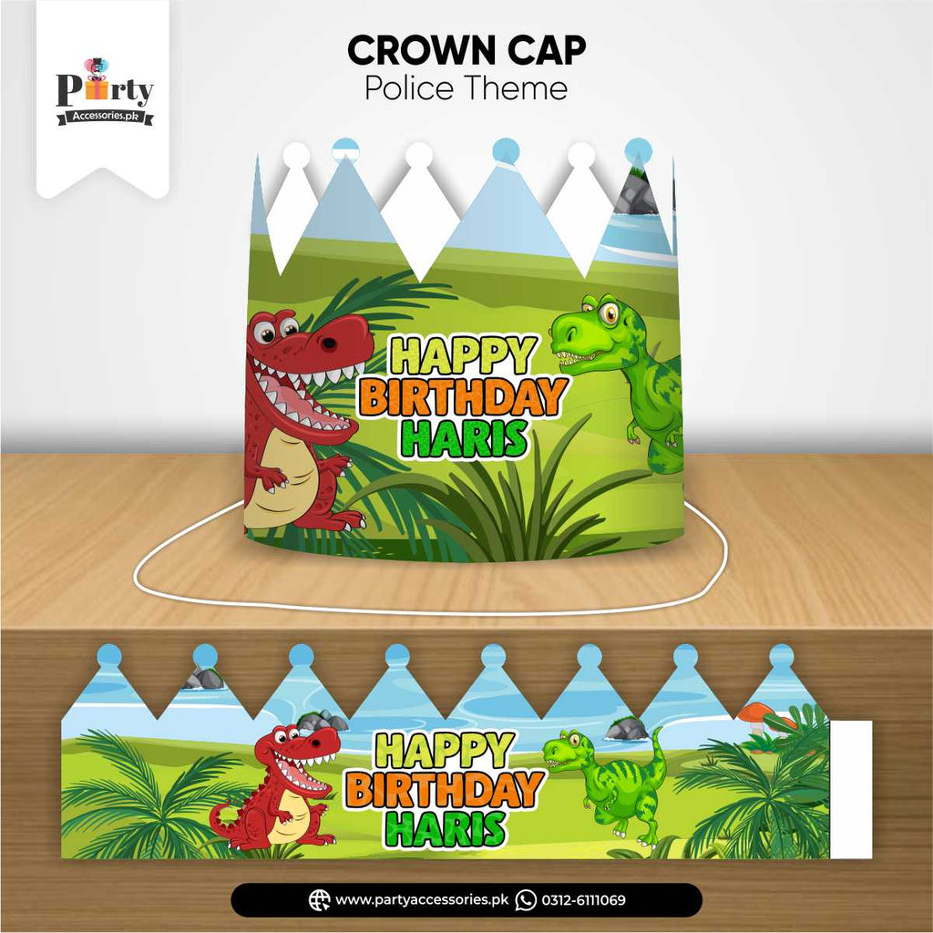 dinosaur theme customized crown caps for birthday boy 