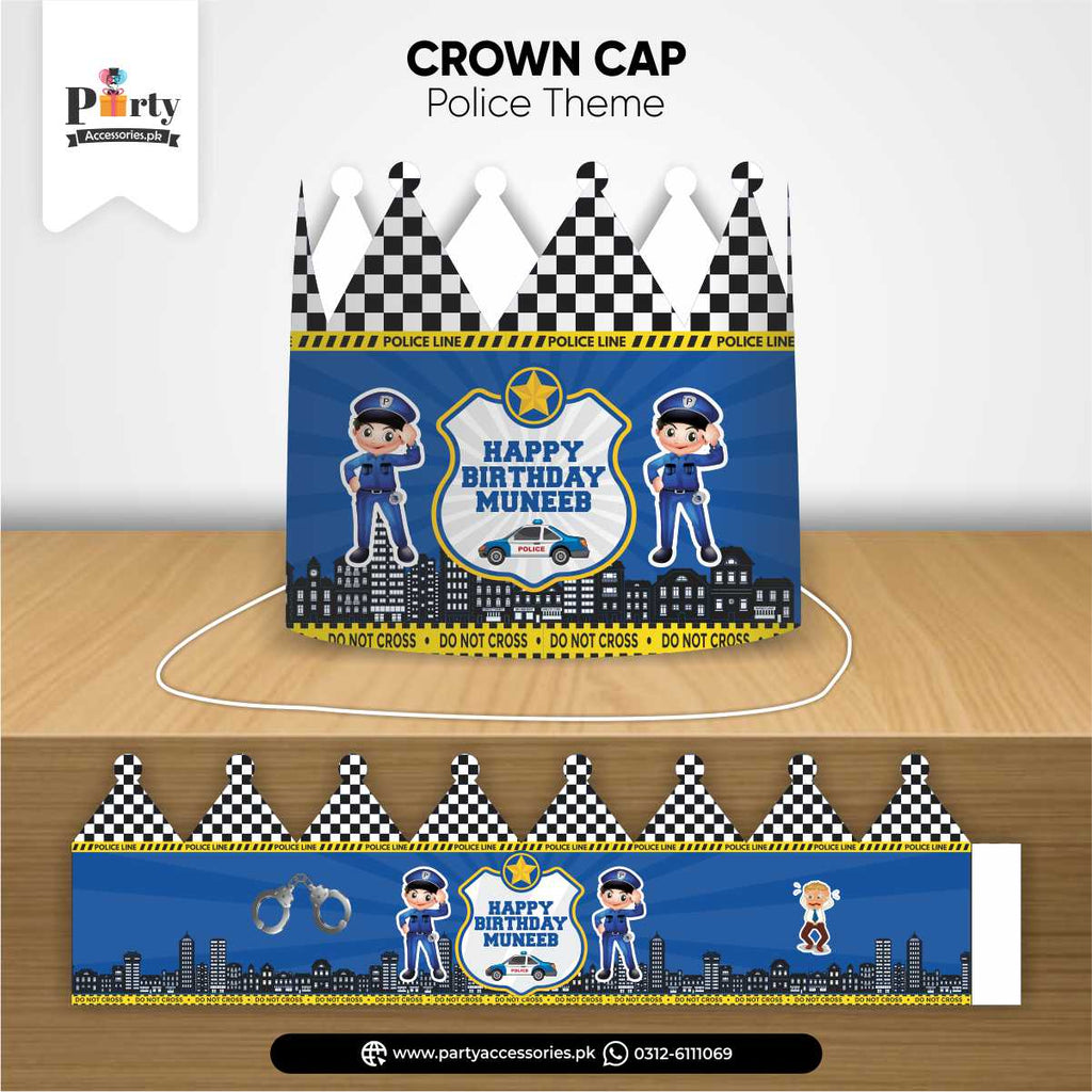 police theme customized birthday crown cap for birthday boy 