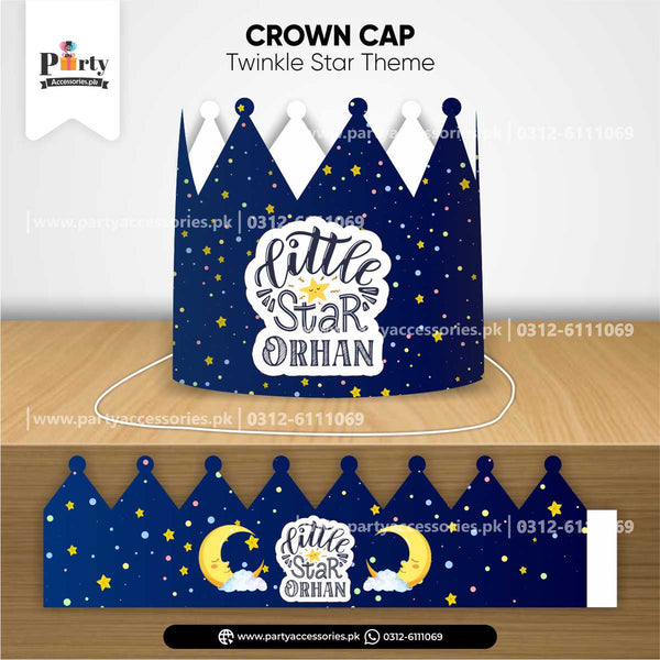 customized crown cap in twinkle star blue design for birthday boy 