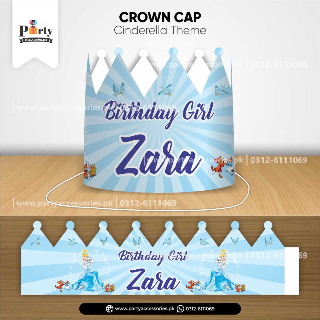 Cinderella Theme Customized Crown Cap for Birthday Girls Party Celebrations