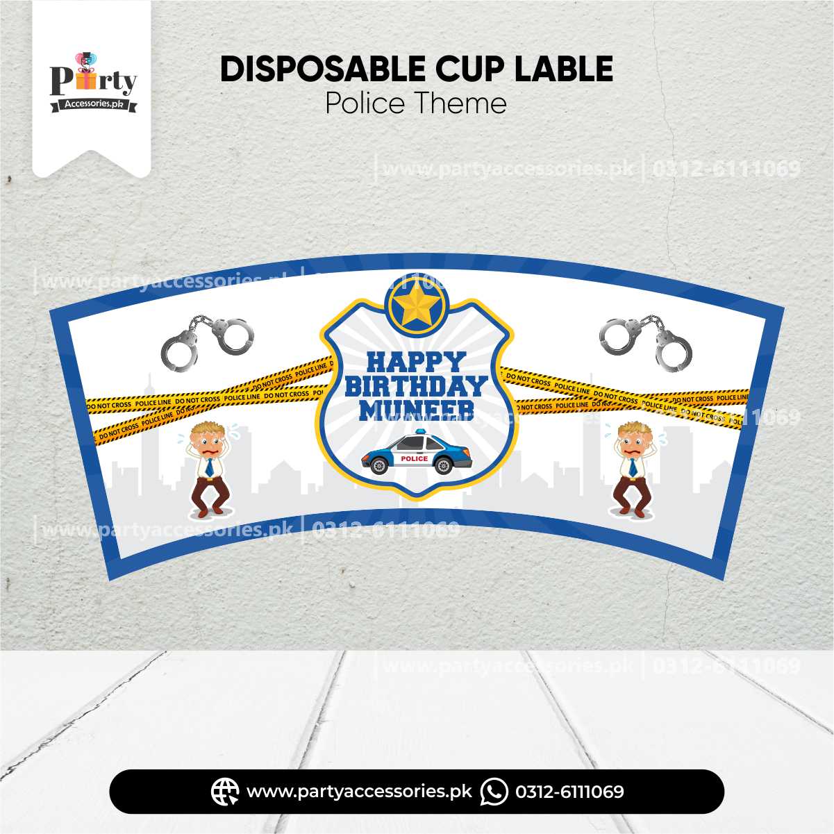 POLICE THEME CUSTOMIZED CUPS LABELS