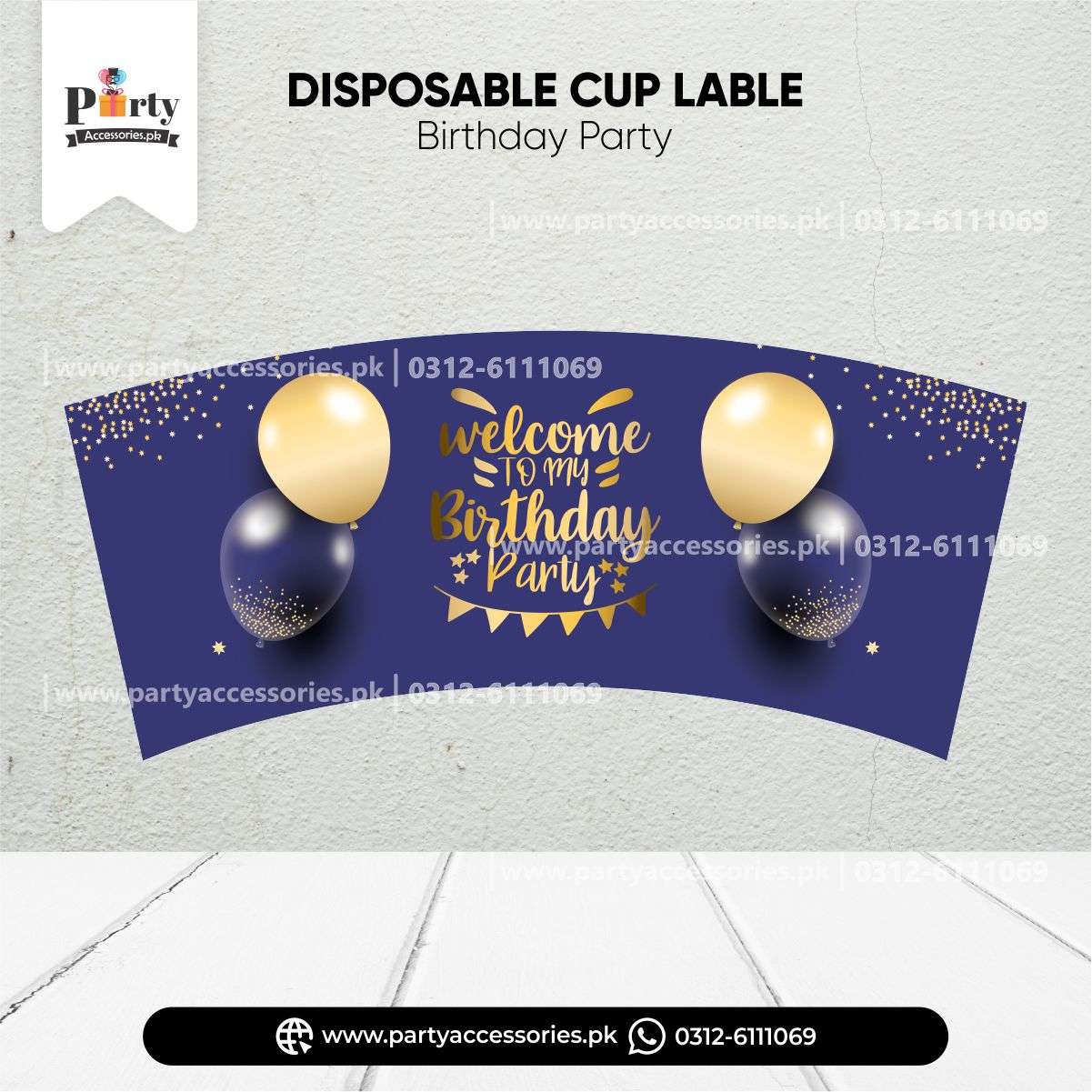 blue disposable paper cups sticker in blue color 