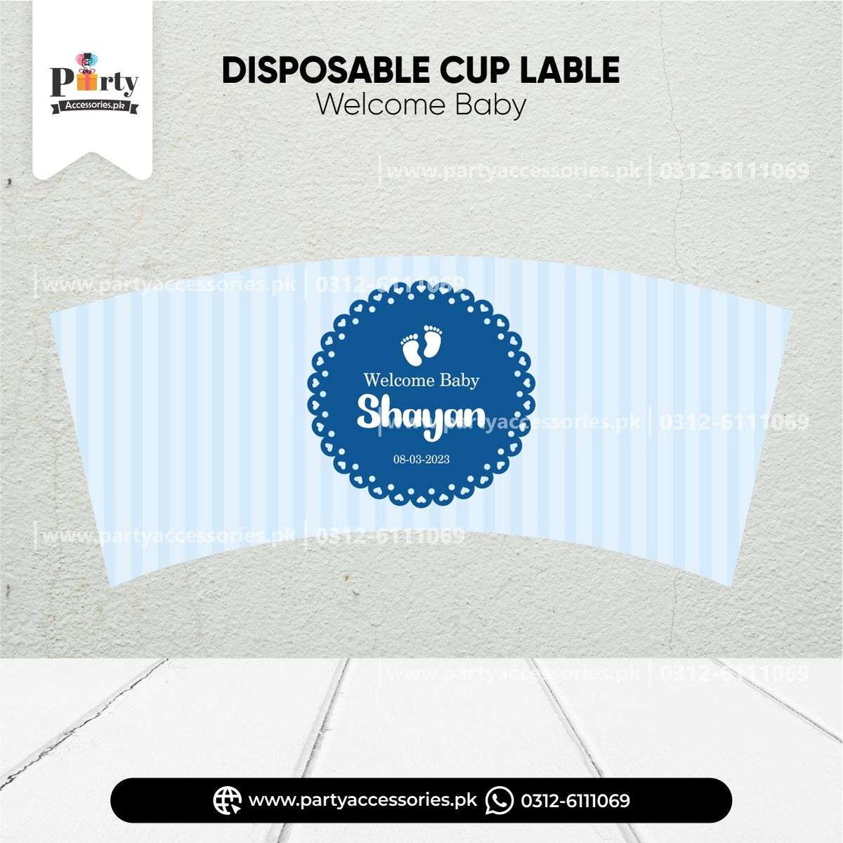 Welcome baby decoration ideas | Customized disposable Paper Cups in blue for boy