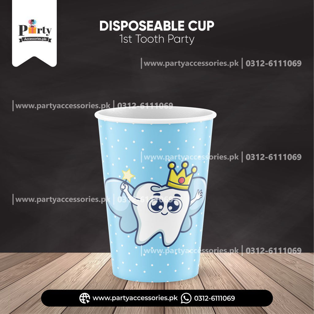 First tooth table decorations | 6 disposable Paper cups in Blue