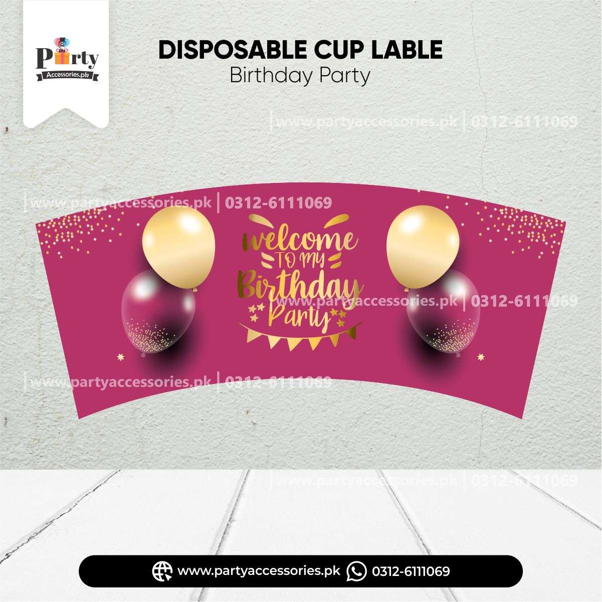 happy birthday in pink color disposable stickers