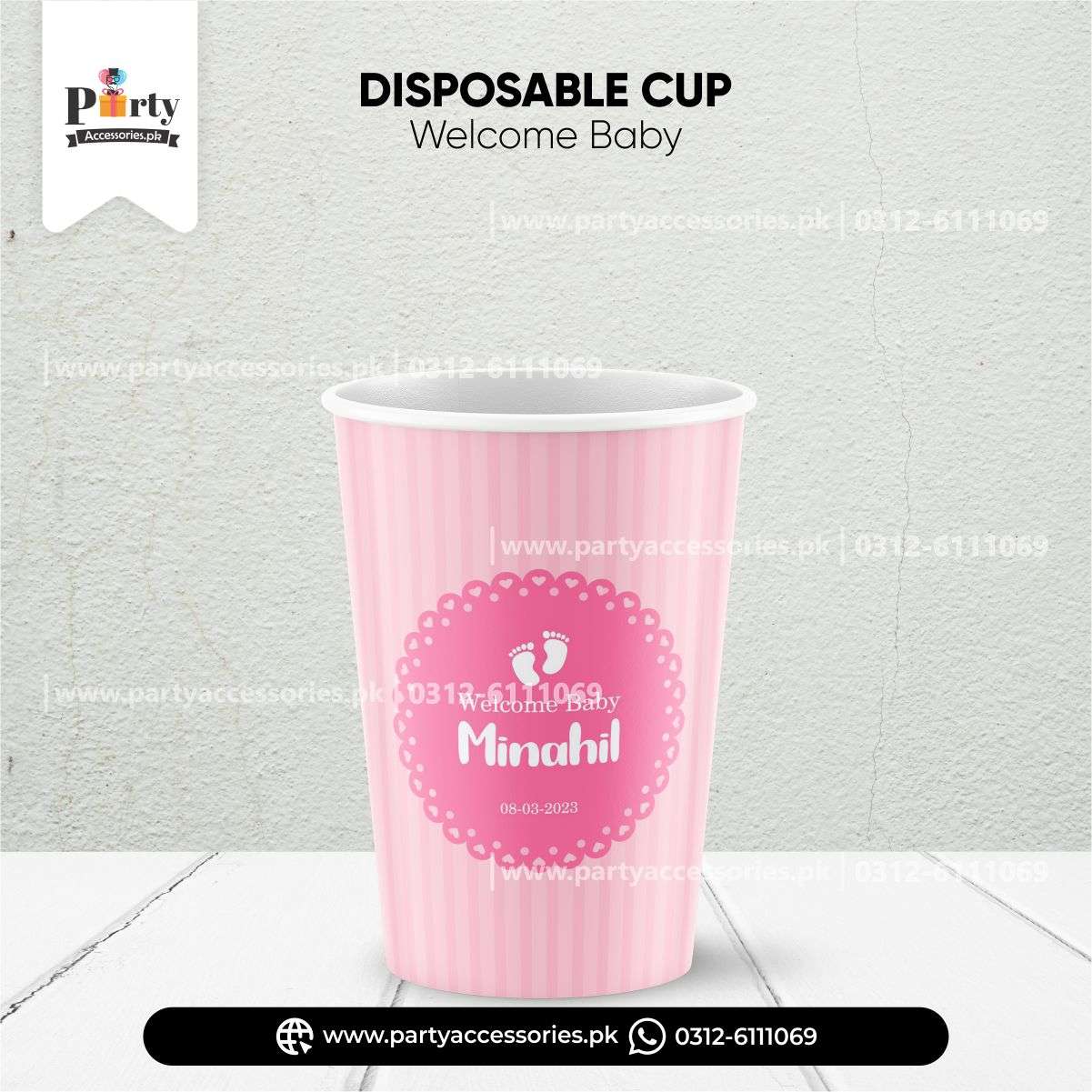 Welcome baby decoration ideas | Customized disposable Paper Cups in pink on daraz