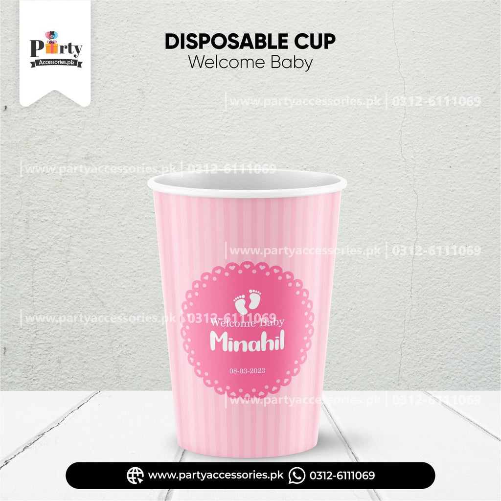 Welcome baby decoration ideas | Customized disposable Paper Cups in pink on daraz