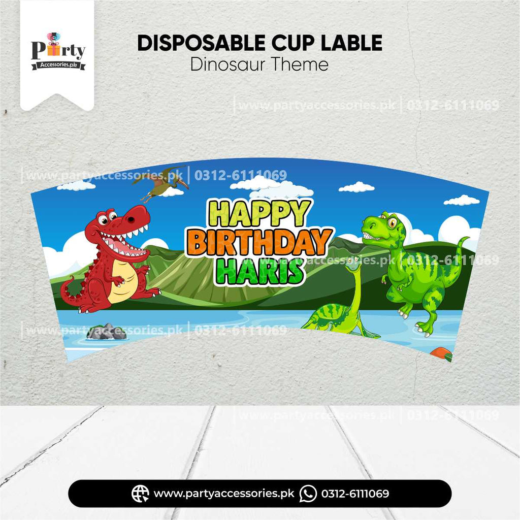 dino theme birthday party cups labels 