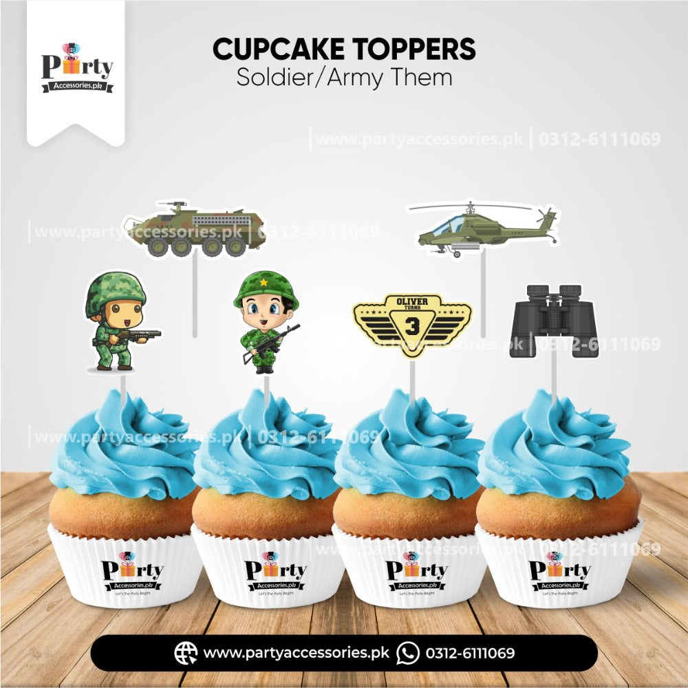 army soldiers theme cupcake toppers table decoration set