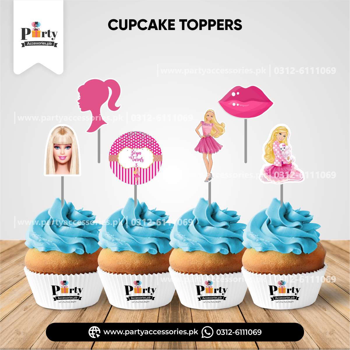 Barbie doll theme table decoration cupcake toppers set (15 pcs)