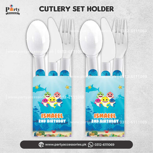 Baby shark theme disposable cutlery set with holder for table decoration
