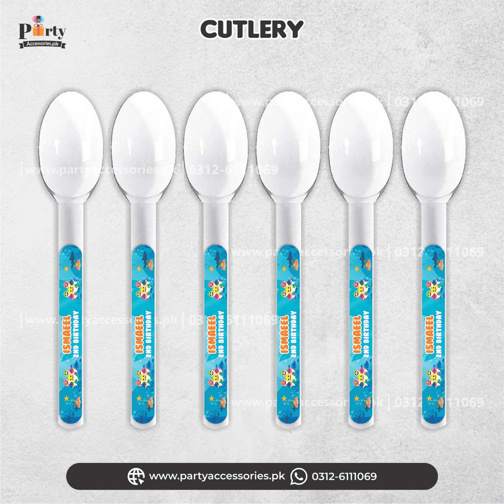 Baby shark theme customized disposable spoons for birthday table decoration