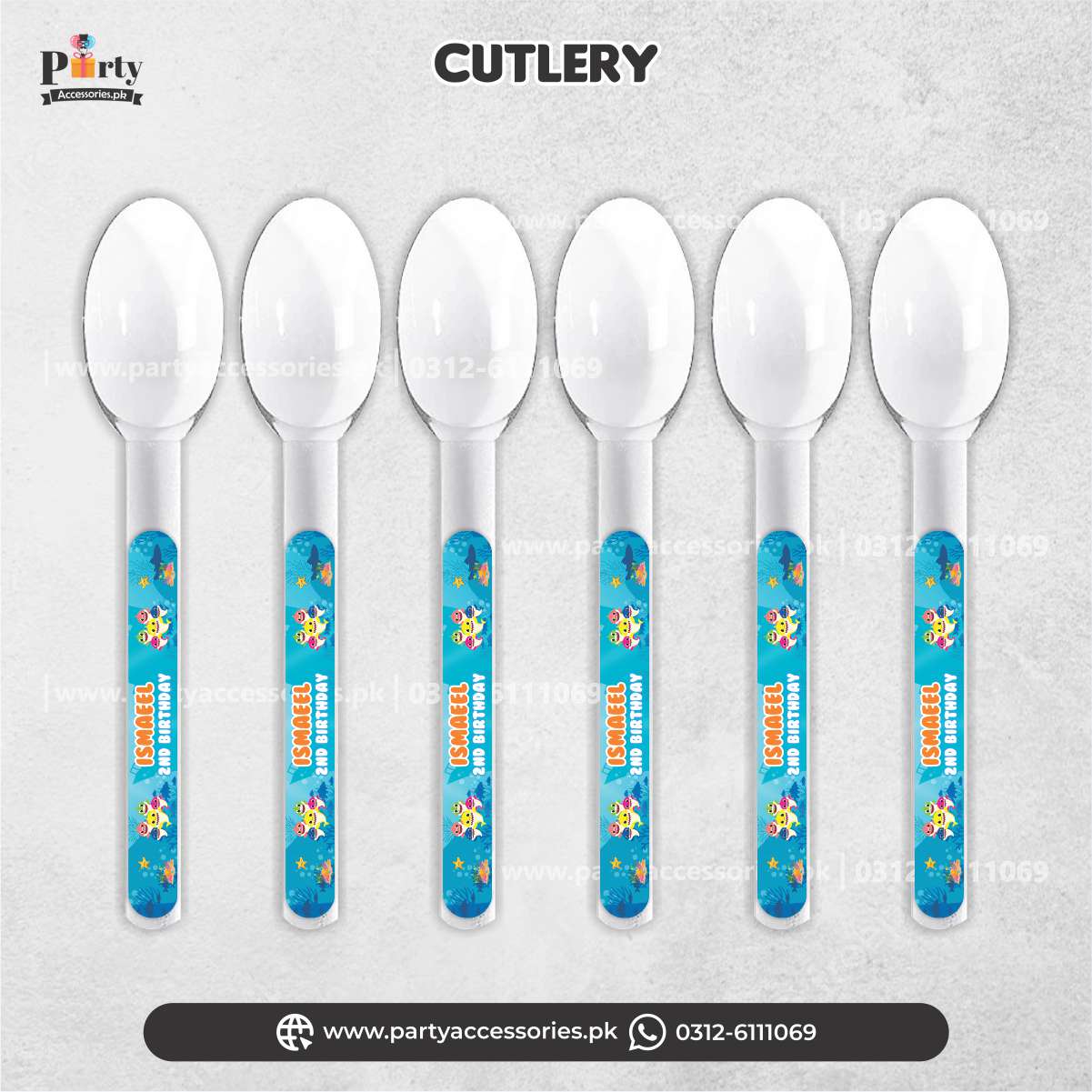 Baby shark theme customized disposable spoons for birthday table decoration