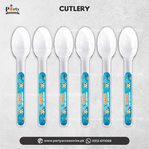 Baby shark theme customized disposable spoons for birthday table decoration