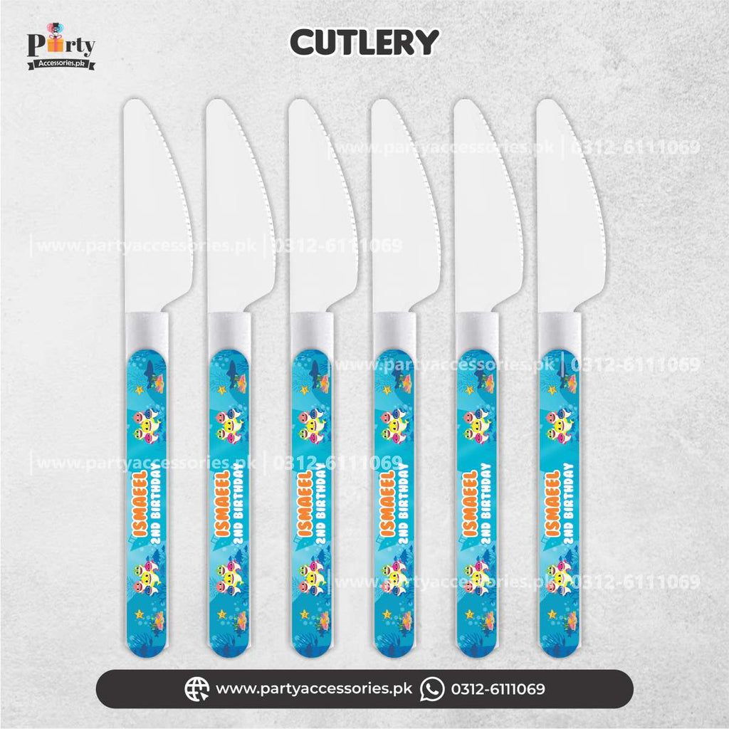 Baby shark theme customized disposable knives for dinner table decoration 