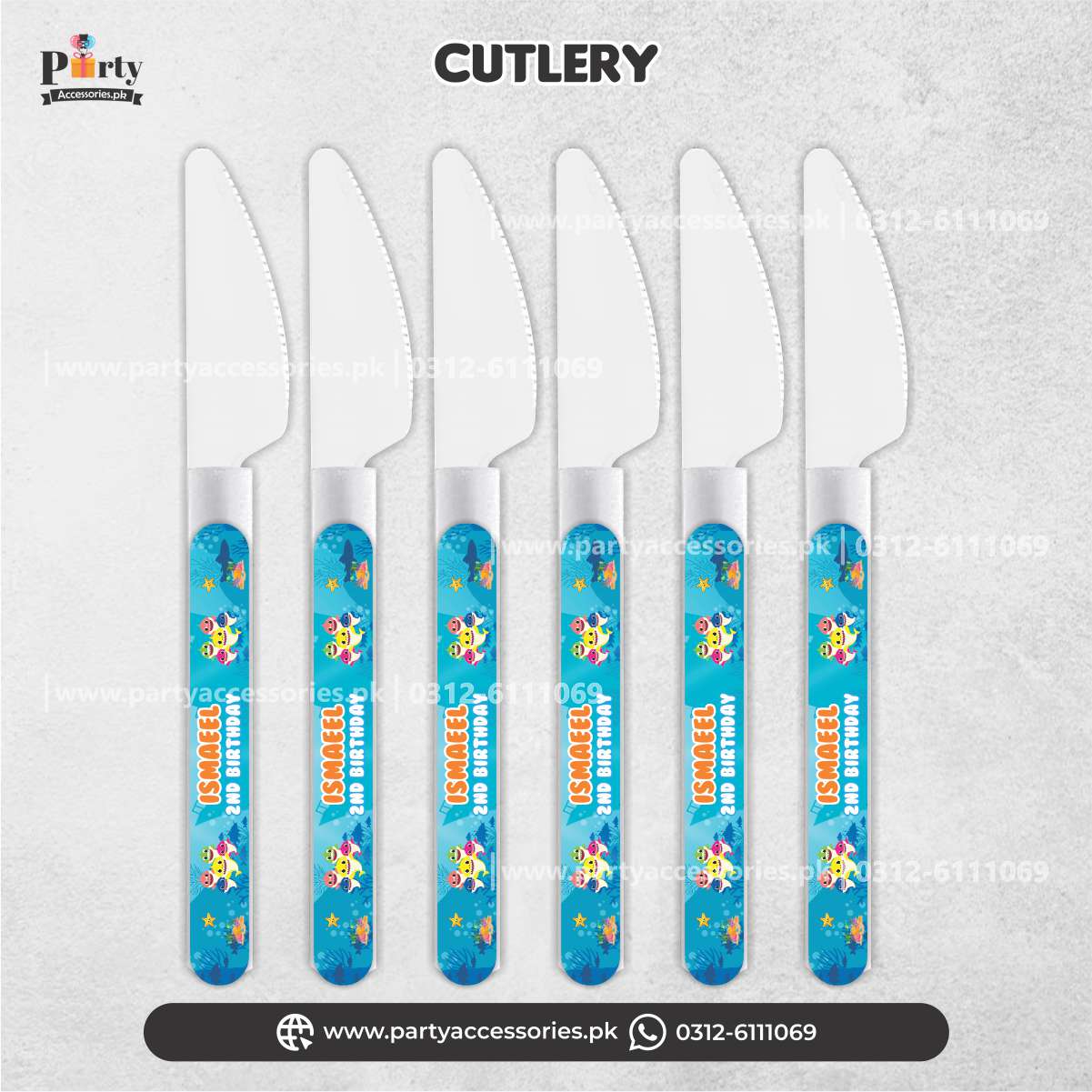 Baby shark theme customized disposable knives for dinner table decoration 