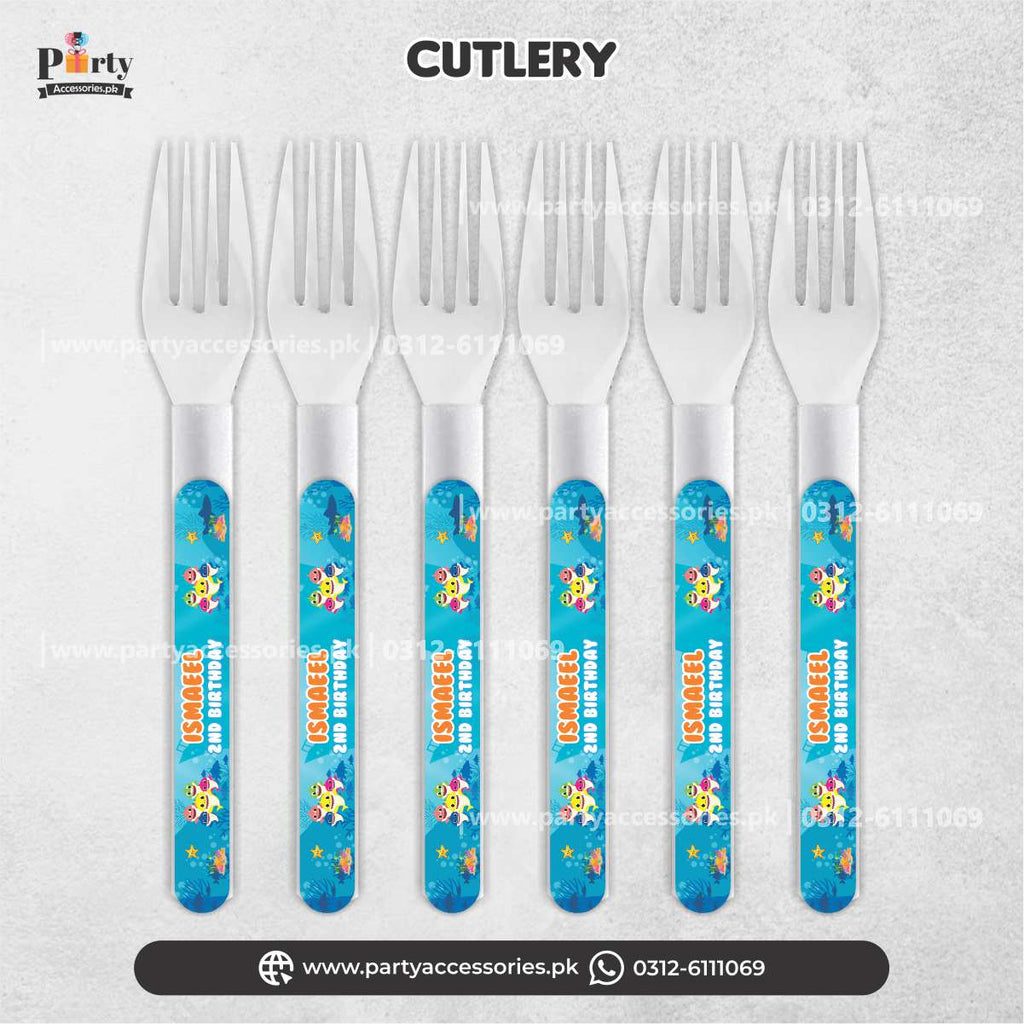 Baby shark theme customized disposable forks for dinning decoration 
