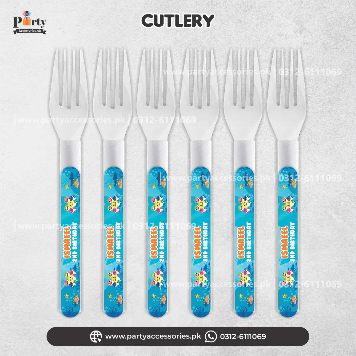 Baby shark theme customized disposable forks for dinning decoration 