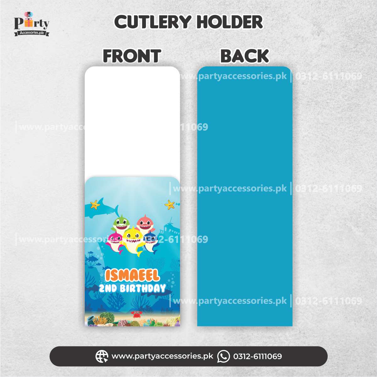 Baby shark theme disposable cutlery set with holder for table decoration