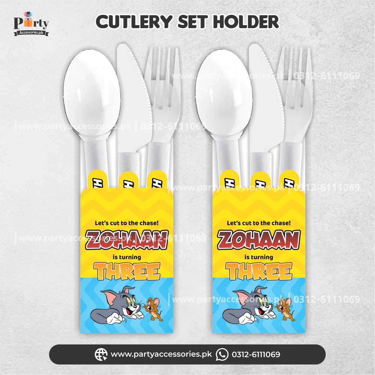 customized tom and jerry cutlery set with holder 