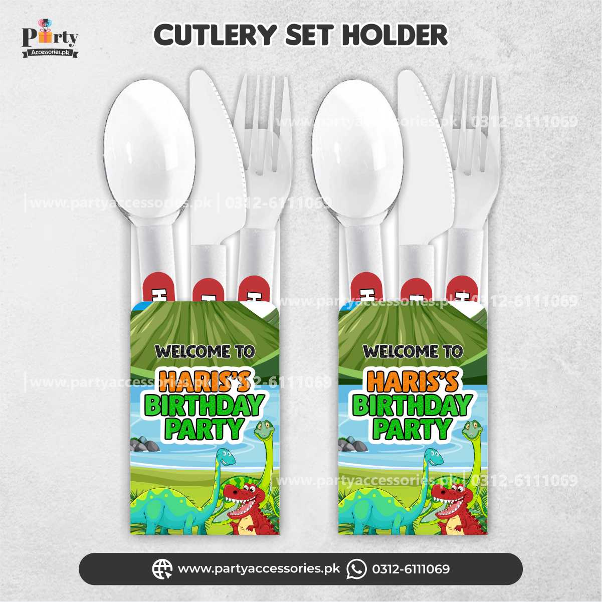DINO THEME BIRTHDAY PARTY CUSTOMIZED SPOONS WITH HOLDERS 