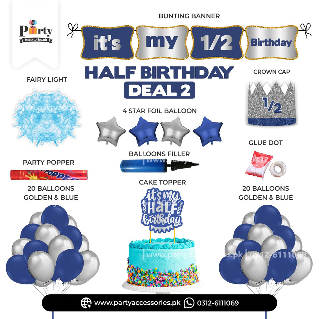 HALF BIRTHDAY DEAL IN BLUE SILVER COLOR FOR DECORATION 
