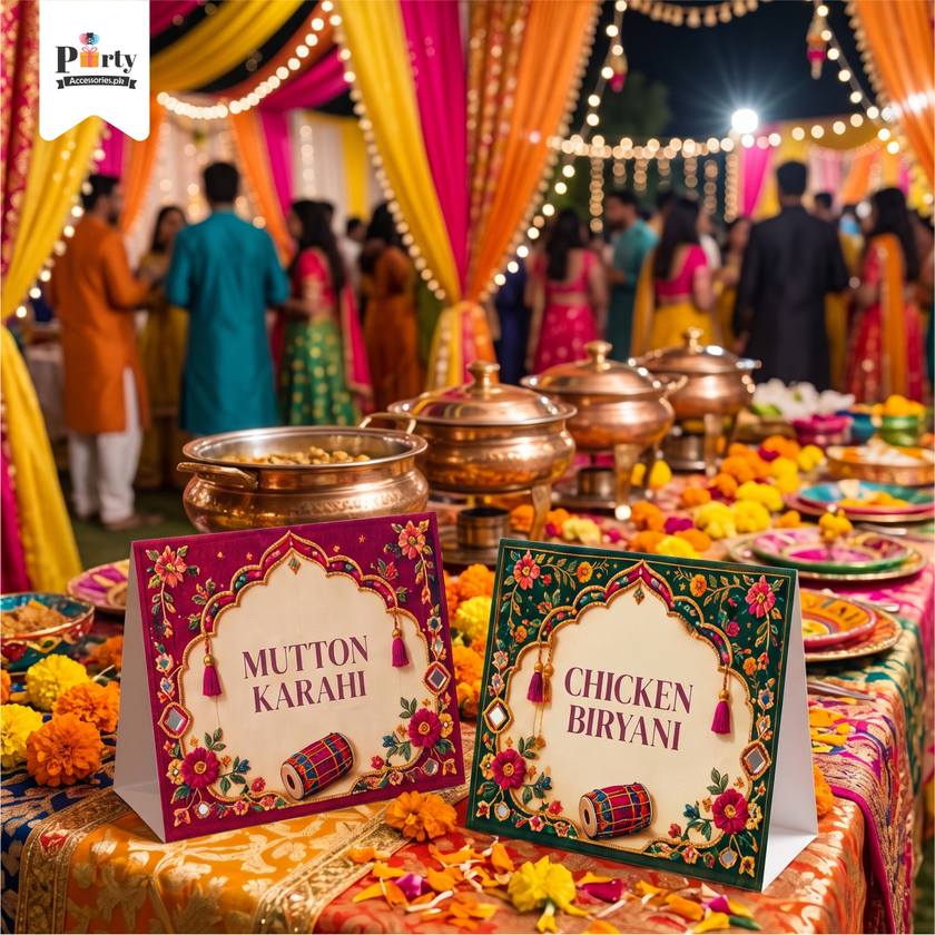 Dholki Night Party Table Menu Cards